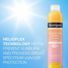 Neutrogena Invisible Daily Defense Sunscreen Spray - SPF 60 - 5oz: Oxybenzone-Free, Face & Body Application, Unscented