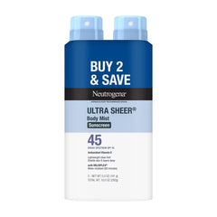 Neutrogena Ultra Sheer Spray - Twin Pack - SPF 45: Noncomedogenic, PABA-Free, Face and Body Use