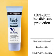Neutrogena Ultra Sheer Dry Touch Sunscreen Lotion, SPF 70 - 3 fl oz: Noncomedogenic, PABA-Free, Face & Body Use
