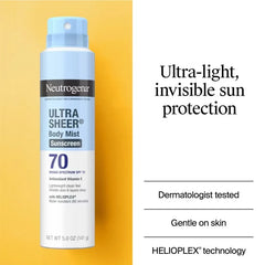 Neutrogena Ultra Sheer Body Mist Sunscreen Spray - Lightweight - Water Resistant - SPF 70 - Twin Pack - 5oz: With Zinc Oxide, Unscented