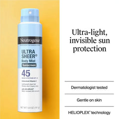Neutrogena Ultra Sheer Spray - Twin Pack - SPF 45: Noncomedogenic, PABA-Free, Face and Body Use