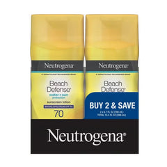 Neutrogena Beach Defense Lotion - Twin Pack - SPF 70: Sun Protection, Whole Body Application, BPA-Free, PABA-Free