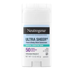 Neutrogena Mineral Ultra Sheer Face and Body Sunscreen Stick - SPF 50 - 1.5oz: With Vitamin E, Paraben-Free, Sulfate-Free, Noncomedogenic