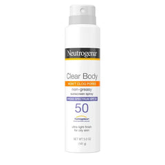 Neutrogena Clear Body Spray - SPF 50 - 5oz: Unscented, Noncomedogenic, Contains Vitamin E, Contains Niacinamide